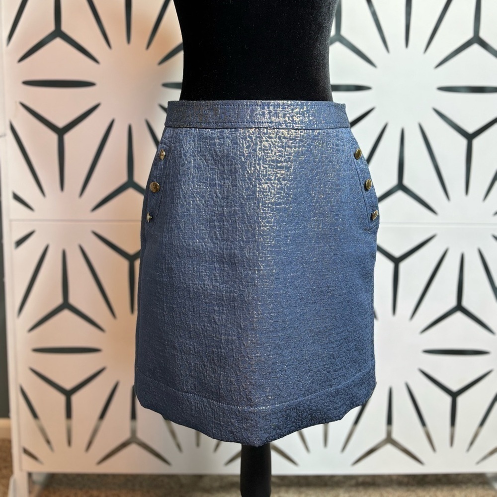 Banana Republic Heritage Blue Shimmery Skirt with Gold Buttons Size 2